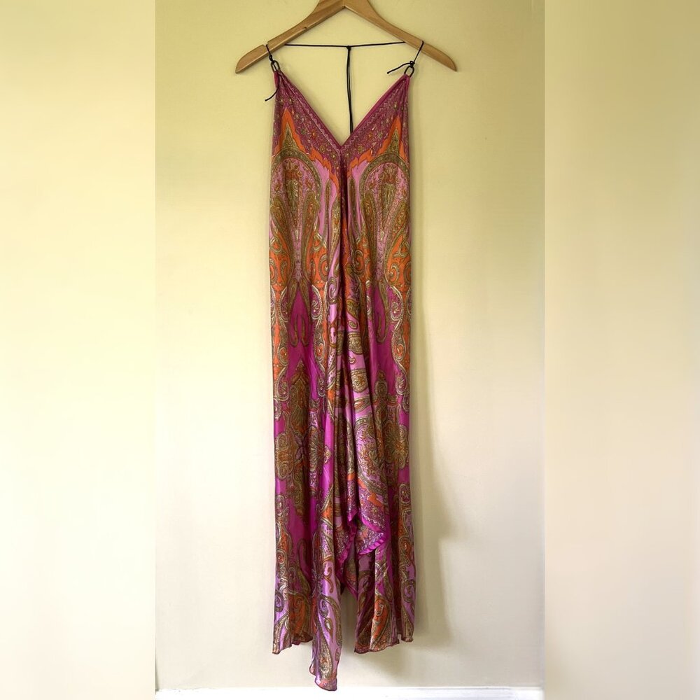 NWT Michal Cohen Multi-wear Printed Silk Scarf Long Dress, Paisley, One Size